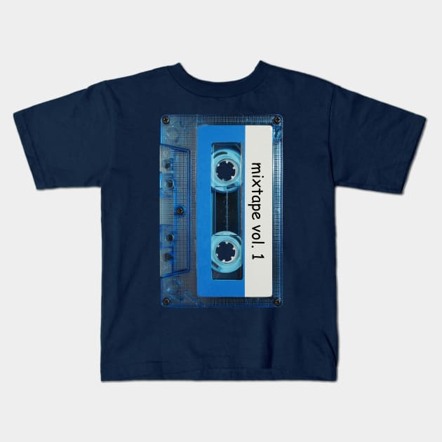 Vintage Retro Cassette Tape Blue Kids T-Shirt by musicgeniusart